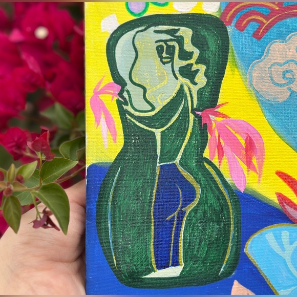 Original painting art acrylic on canvas lucky blissful elements 14*11 unframed - Picture 3 of 11